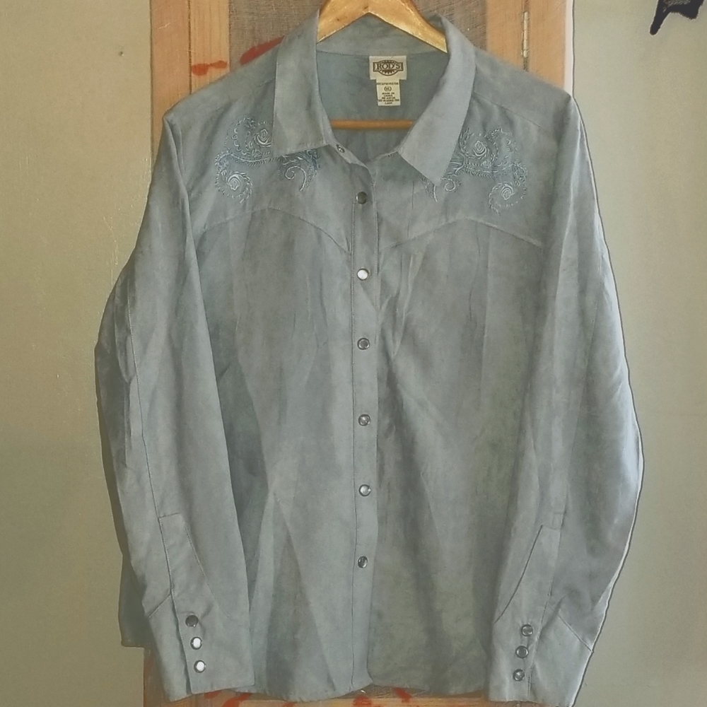 Rods Western Wear faux suede Cowgirl style button down equestrian top